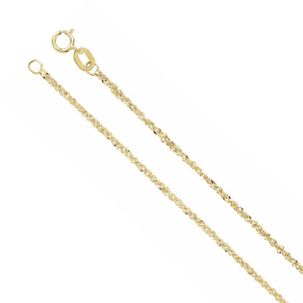 1.25mm 14K Yellow Gold D/C Solid Singapore Chain Necklace, 24 Inch